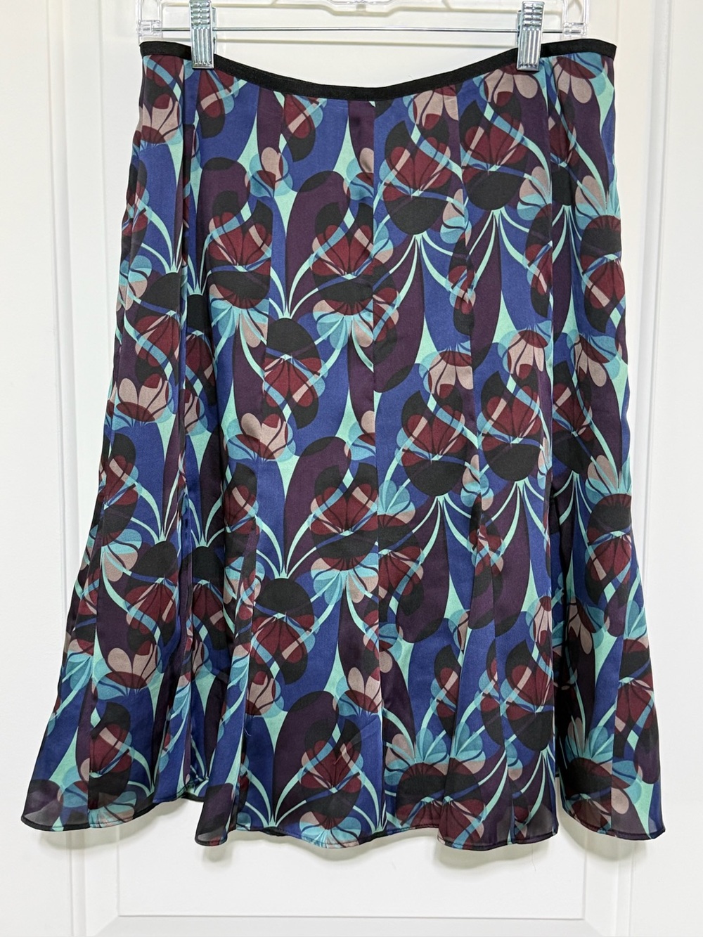 Vintage Axcess Teal, Blue, Black Abstract Midi Skirt